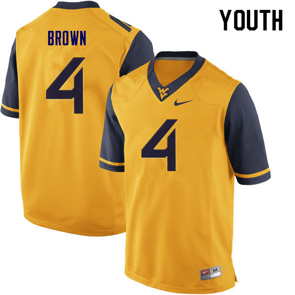NCAA Youth Leddie Brown West Virginia Mountaineers Yellow #4 Nike Stitched Football College Authentic Jersey EH23T24RS